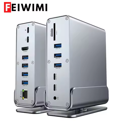 FEIWIMI 15 in 1 USB C HUB 4K60Hz Type C Docking Station with USB 3.0 HDTV Display PD 100W RJ45 SD/TF