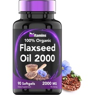 tnvitamins Organic Flaxseed Oil Softgels: 2000 mg - 90 Softgels | High in Omega-3 Fatty Acids | Flax