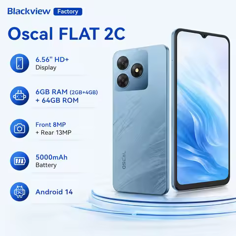 Global version Blackview OSCL FLAT 2C Smartphone Android 14 6.56"HD+ Screen 6GB(2+4)+64GB 5000mAh Ba