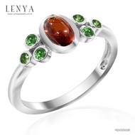 LENYA แหวนพลอย Garnet และ Tsavorite ตัวเรือนเงินแท้ 925 ชุบทองคำขาว เสริมความรัก ความมั่นใจ และความเ