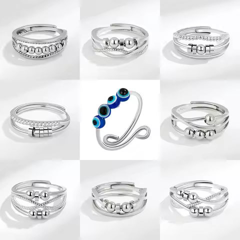 Anti Stress Anxiety Spinner Fidget Ball Beads Rings for Women Men Fashion Finger Jewelry Rotating Fr