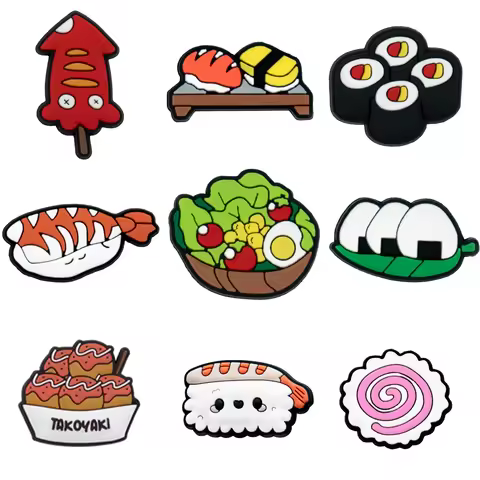 1/9pcs Japanese Food Shoe Charms Grilled Squid Sushi Takoyaki Snack Salad Shoe Decoration Accessorie