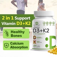 Deal Supplement Vitamin D3+K2 | Immune Support | Bone Health | 250 Veggie Softgels Healthcare Dietar