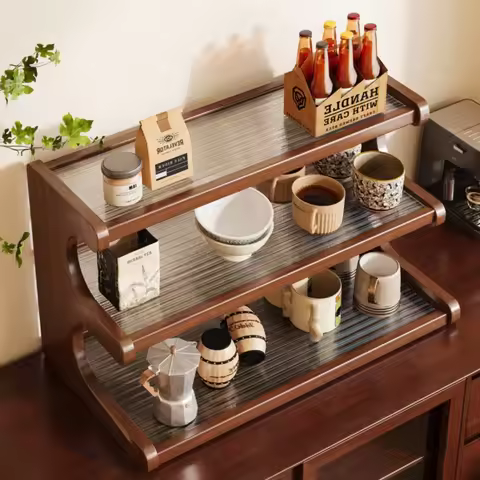 Wooden Desktop Storage Rack Multi-Tiered Organizer for Coffee Mugs, Teapots, Spices & More Desktop S