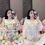 KA184 - Linen Tole Set Square Collar Lace Long Sleeves Trousers B2