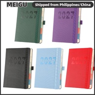 MEIGU Daily Planner Notebook, PU Leather Elastic Band 2027 Schedule Book, Daily Schedule Flat Spread