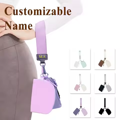 Customizable Name Double Pouch Wristlet Keychain Wallet Small Zipper Coin Purse Portable Detachable