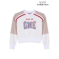 Cheetah Kids Girl Loose Fit Cotton Blend Long Sleeve Raglan V Neck Sweatershirt - CJG-60220