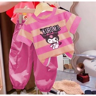 Set Baju Anak Perempuan Model Cargo Salur Motif KUROMI Terlaris 1-6tahun
