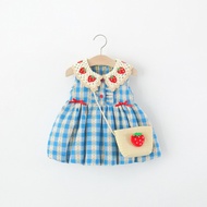 Summer New Baby Girl Plaid Dress Red Strawberry Children'S Clothing (9 Months -4 Years Old)