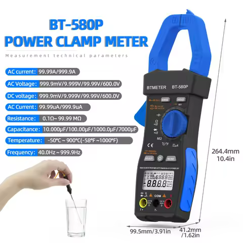 HP580P Power Clamp Meter 999.9A True RMS AC/DC Voltage Current Tester with 45mm Jaw, Temperature & C