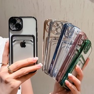 Electroplated Transparent Card Holder Wallet Case For iPhone 13 11 12 14 Pro Max 14 Plus iPhone Xs Max XR Photo Pocket Shockproof Silicone Cover