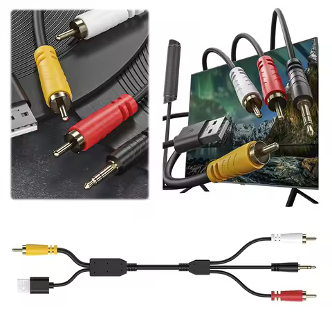 Digital To Analog Audio Conversion Cable with USB Power Supply 2RCA+3.5mm Stereo Audio Cable 1.5M/4.