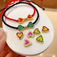 Pure Gold Bracelet Burnt Blue Bracelet Heart-Shaped Passepartout Peach Heart 999 Spacer Beads Pure G