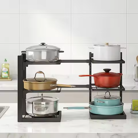 1 Adjustable 3-Tier Pot Rack, 16.93 Inches High, Kitchen Organizer, Freestanding, Suitable for Home 