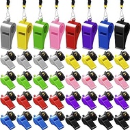Yunsailing 32 Pack Plastic Whistles with Lanyard, Loud Crisp Sports Whistle Emergency Whistle for Coach Referees Basketball Football Sports Lifeguard Athletes Camp Survival, 8 Colors