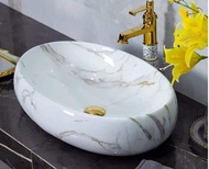 CHẬU RỬA MẶT LAVABO MEN ĐÁ TRẮNG VÂN MÂY GB 066