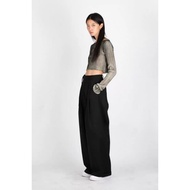 HYEIN SEO Summer New Style High Waist Wide Leg Pants Unisex Pure Black 2m Long Thigh Trousers