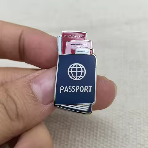 Passport Visa Air Tickets Enamel Brooch Travel Adventure Journal Lapel Pin Visa Stamps Badge Clothe