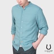 GALLOP : เสื้อเชิ้ตคอจีนแขนยาว ผ้าลินิน (Long Sleeve Round-Neck Chinese Style) รุ่น GW9025 สีฟ้า