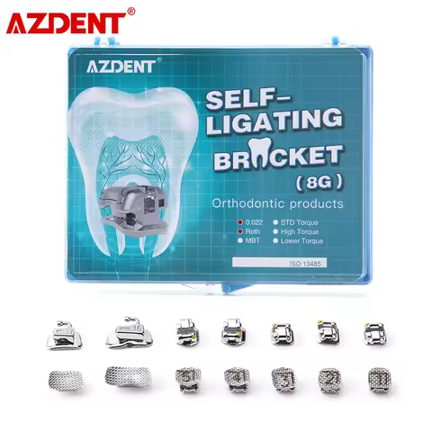 AZDENT Dental Metal Brace Self-Ligating Brackets Movable Hook Auxiliary Hole with Buccal Tube Roth/M
