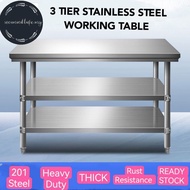 3 Tier Stainless Steel Kitchen Working Table Storage Rack Heavy Duty Cooking Table