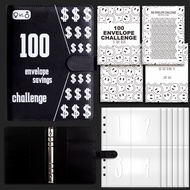 100 Envelope Money Saving Challenge Binder 100 Ipon Challenge Paper Bills PU Leather for Cash Saving
