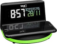 TFA Dostmann Digital Alarm Clock, 60.2028.01, with Wireless Charging Function (Qi), Date, Room Tempe