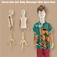Premium Sackcloth Kids Half Body Mannequin Flexible Articulated Wooden Hands 麻布儿童半身模特关节可动实木手