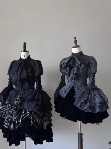 Winter Gothic Lolita Elegant 3 Piece Sets Women Y2k Stripe Design Blouse+ Retro Vets + Pleated Chic 