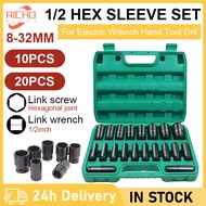 10pcs/20pcs/46PCS 1/2 Inch 1/4Ich Impact Socket Set with High Carbon Steel 8mm to 32mm Sizes Socket 