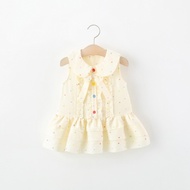 Girl's Dress Sleeveless Lotus collar polka dots, soft and comfortable fabric D1354 Little Pumpkin