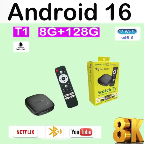 Android 16 T1 Smart TV Box Allwinner H313 8G+128GB ROM WiFi Doble (2.4G/5G) Bluetooth 5.4 YouTube Go