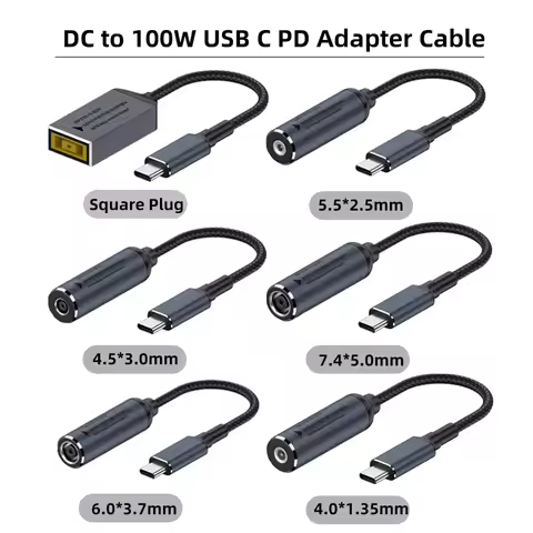 100W USB C PD Fast Charging Cable DC 4.5x3.0 7.4x5.0 5.5x2.5mm to Type C Power Adapter Cord for Leno