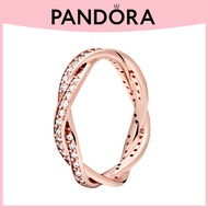 Pandora 925 Sterling Silver Ring 14K Rose Gold Plated Sparkling Twisted Lines Ring PD-JZ06