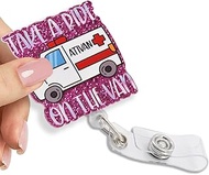 Pishovi Take A Ride On The Ativan Retractable Glitter Badge Reel with Clip, Funny Ambulance Badge Ho