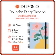 DELFONICS Rollbahn Diary Pièce A5 2026 Monthly Planner (Oct 2025 Start) – 165 Pages, 5 Pockets, Elas