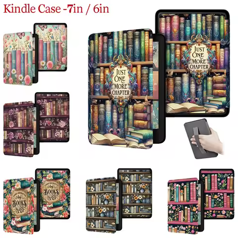Floral Bookshelf Protect Cover Case for Kindle 7in Colorsoft Signature Edition 12th Gen 2024/2022 Re