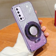 Huawei Y6P/Y7A/Y9 2019/Y9 Prime 2019 Case2-in-1 Transparent Glitter Shockproof Bracket Protective Ca