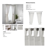 Ikea Lenda Curtains With Tie-Back, 1 Pair(2pcs), White (140x250cm each pc)