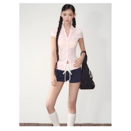 Plaid short top, trendy retro new style, short-sleeved slim-fit shirt with slim design and stripes 3