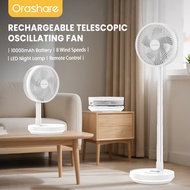 Orashare DSF01 พัดลมตั้งพื้น 10 นิ้ว 10000mAh พัดลมตั้งพื้นพับได้แบบชาร์จไฟได้ส่ายหัวเงียบๆ ลมแรงพัด