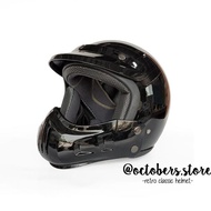 Helm Cakil Modular Hitam Gloss (Half Face / Full Face) - Helm Retro -