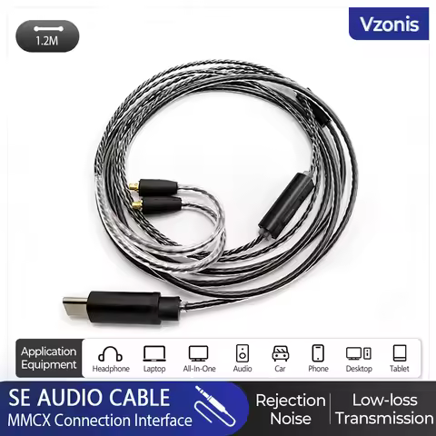 USB type-C to MMCX Headphone Upgrade Cable Replacement Cable with Inline Mic Control for SHURE SE215