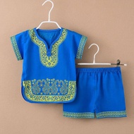 80-120 Baby Boys Girls Ethnic Tang Suit Short Sleeve Cotton Cheongsam Two-piece Set for 0-5 Yrs Old