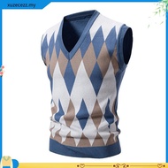 Men's Argyle Vest Sweater Wool Blend V-Neck Sleeveless Pullover Sweater
