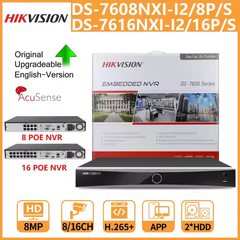 Hikvision 4K NVR DS-7608NXI-I2/8P/S DS-7616NXI-I2/16P/S 8CH 16CH POE Port AcuSense Facial Recognitio