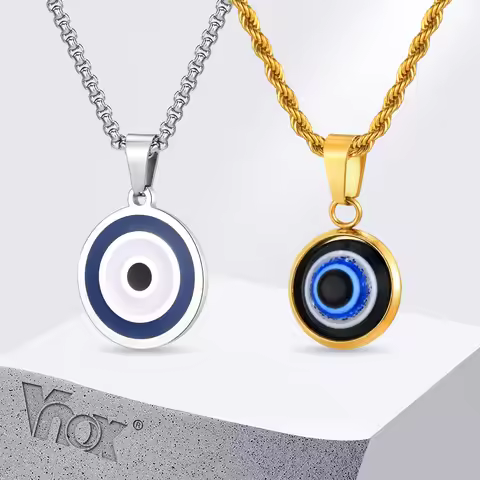 Vnox Stainless Steel Evil Eye Pendant Necklaces for Men,Turkish Eye Charm Collar with Box Rope Chain