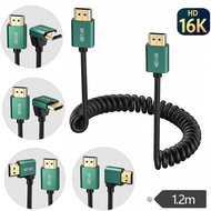 16K@60Hz HDMI 2.2 Spring Coiled Cable, Male to Male/Female, 90° Right Angle Plug, 96Gbps, 1.2m Retra