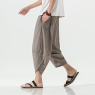 2023 Summer Harajuku Calf Length Casual Men's Pants Wide Leg Cotton Linen Harem Baggy Pants Fashion Men's Clothing